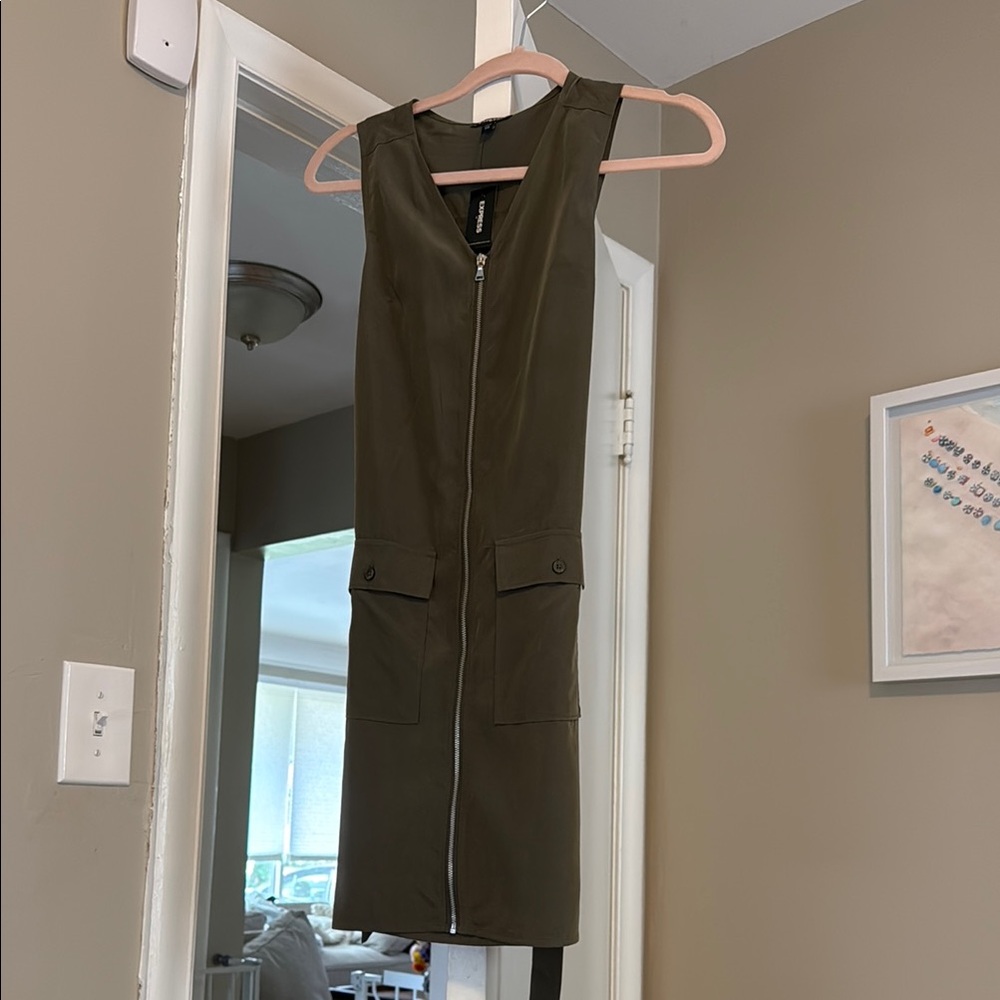 Express Olive Green V-Neck Dress